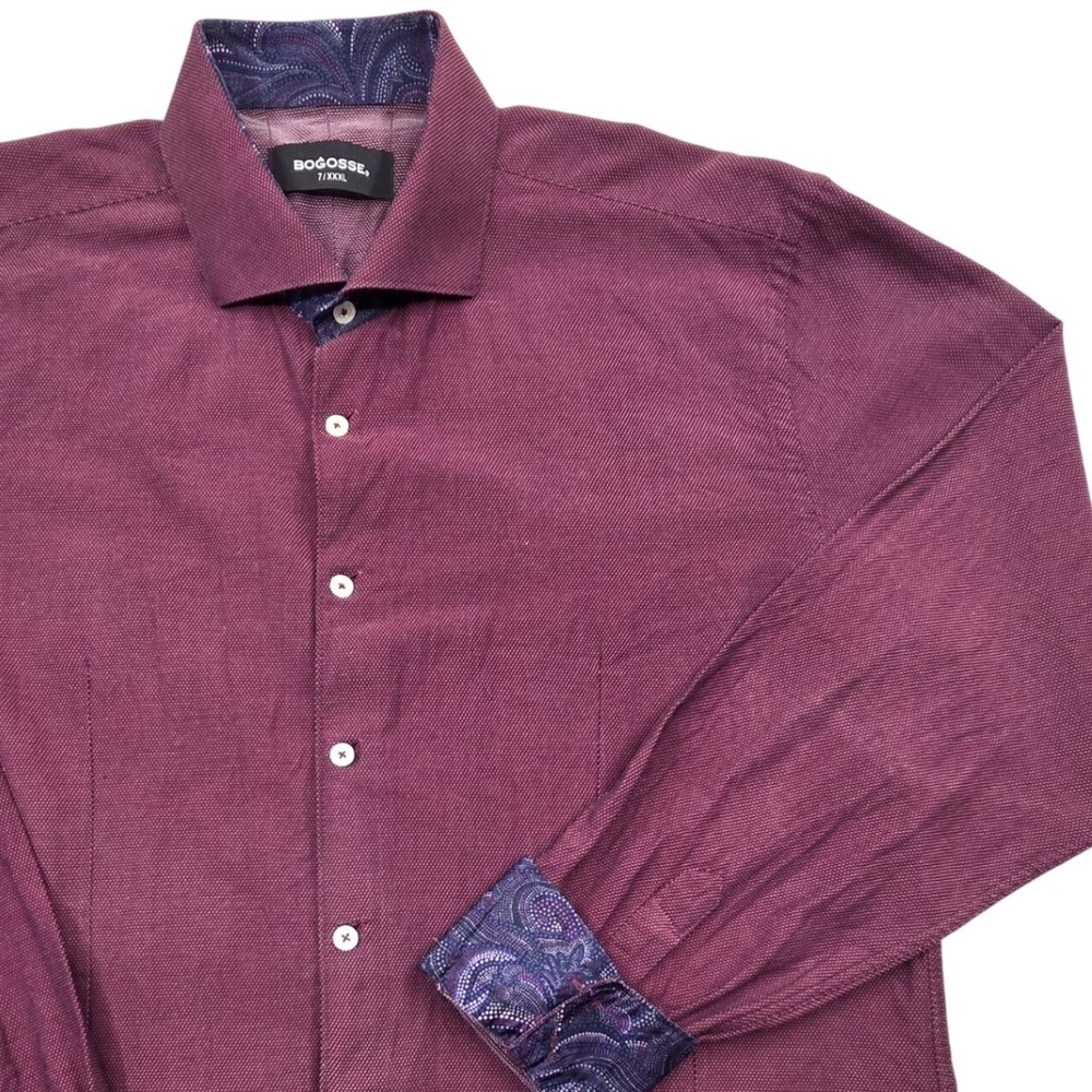 Bogosse Designer Luxury Button Up L/S Dress Shirt Paisley Flip Cuff Mens 7 3XL